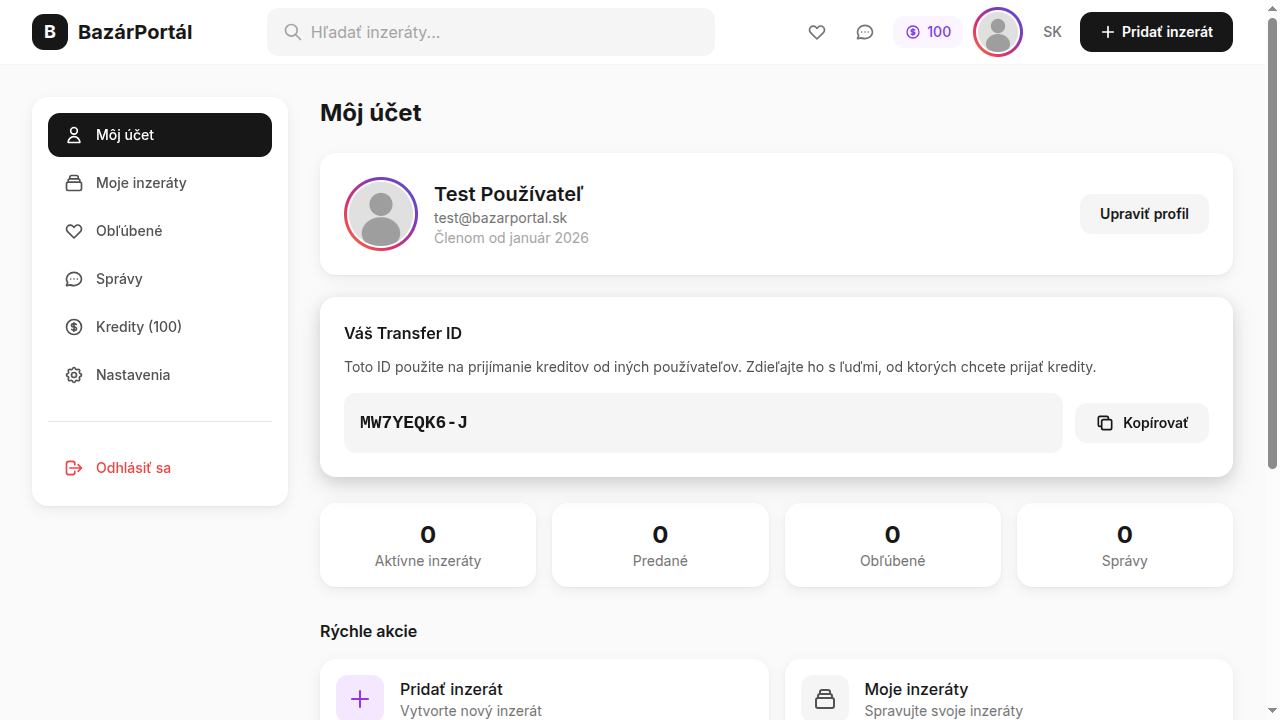 Hlavná stránka profilu na BazárPortáli