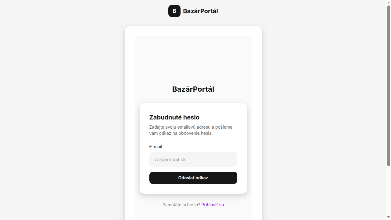 Formulár pre obnovenie hesla